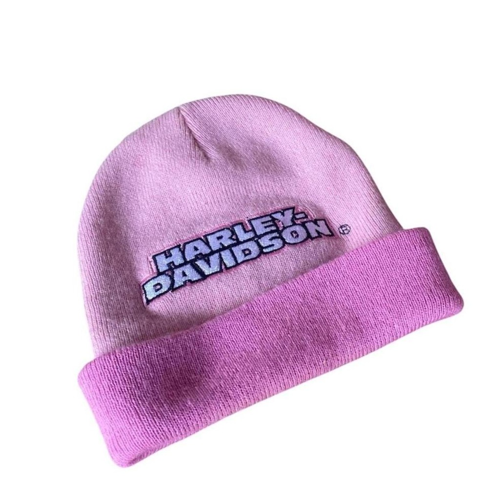 Harley Davidson Kids‎ Pink Two Tone Knit Cuffed Beanie Hat Embroidered Logo 4-6X